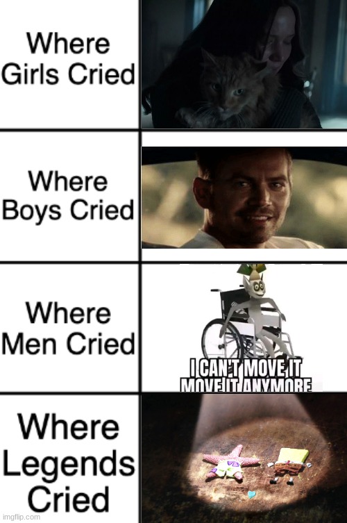 if you know what all of these scenes are (and cried at them) you are a legend | image tagged in where girls boys men and legends cried | made w/ Imgflip meme maker