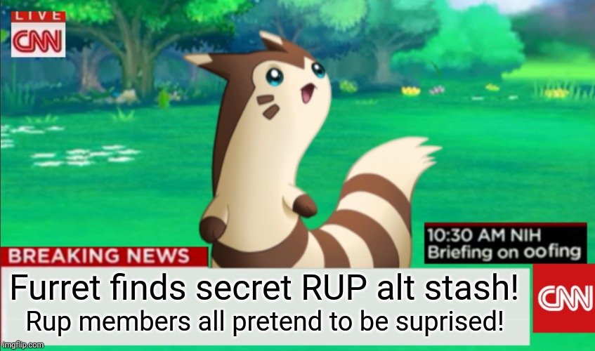 Breaking News Furret | Furret finds secret RUP alt stash! Rup members all pretend to be suprised! | image tagged in breaking news furret | made w/ Imgflip meme maker