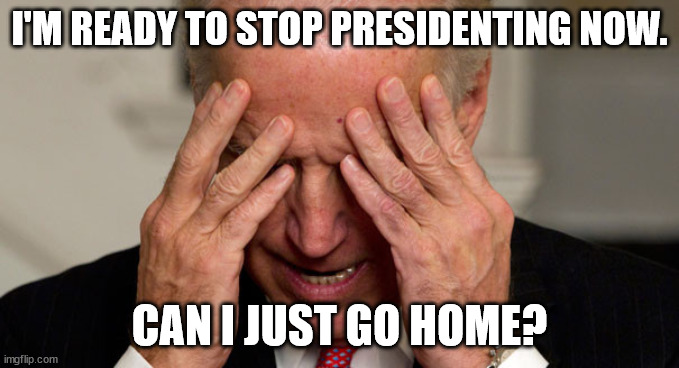Just make it stop!! | I'M READY TO STOP PRESIDENTING NOW. CAN I JUST GO HOME? | image tagged in biden,go home,no fun any more | made w/ Imgflip meme maker