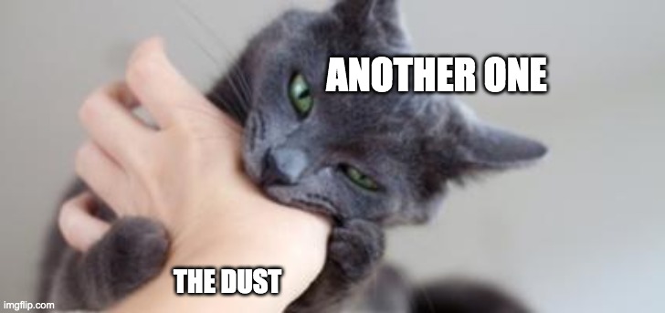 Cat Bite | ANOTHER ONE; THE DUST | image tagged in cat bite | made w/ Imgflip meme maker