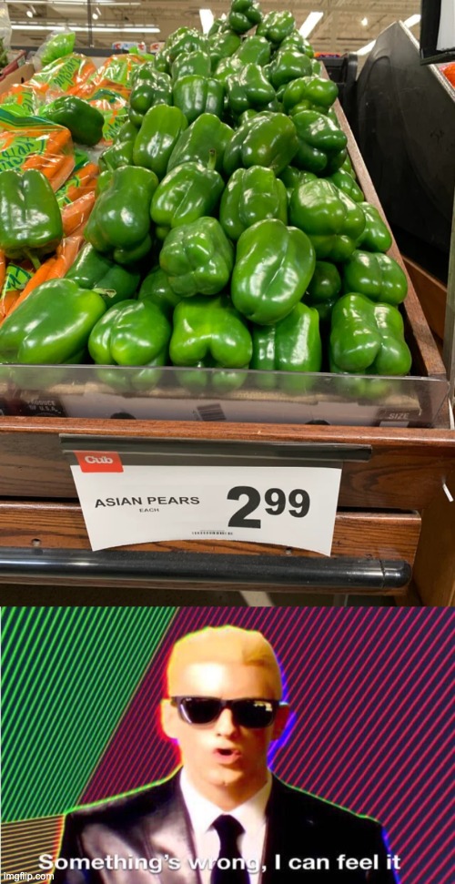 On top of that, Green Peppers originate in South America, not Asia. So many layers to this stupidity. | image tagged in something s wrong,memes,unfunny | made w/ Imgflip meme maker