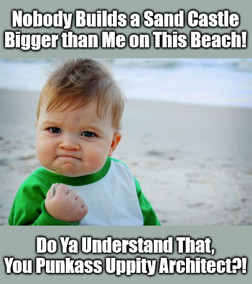 Baby's Building Code |  Nobody Builds a Sand Castle
Bigger than Me on This Beach! Do Ya Understand That,
You Punkass Uppity Architect?! | image tagged in memes,success kid original,beach,sand castle,lifeguard,quality control | made w/ Imgflip meme maker