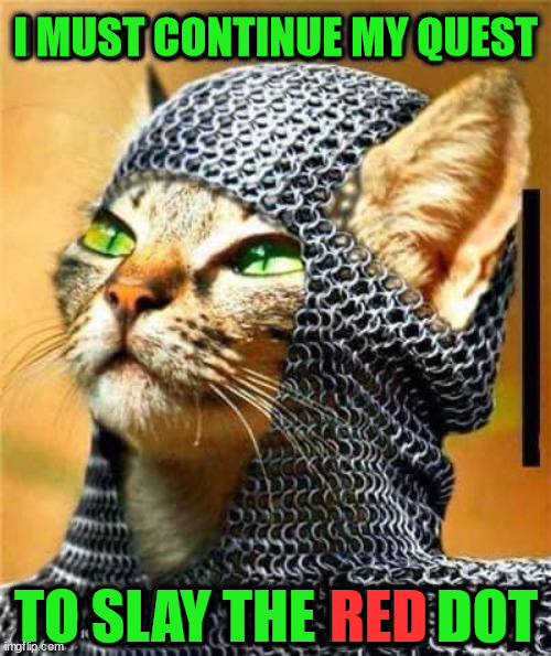 I MUST CONTINUE MY QUEST; RED; TO SLAY THE RED DOT | image tagged in cats | made w/ Imgflip meme maker