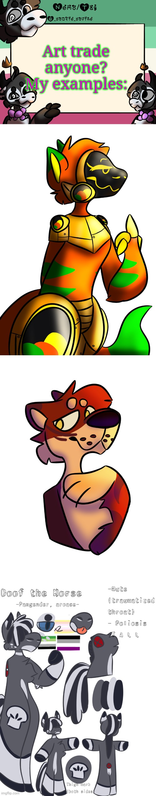 Art trade anyone? My examples: | image tagged in coles announcement template | made w/ Imgflip meme maker
