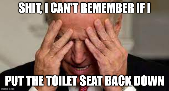 Biden | SHIT, I CAN'T REMEMBER IF I; PUT THE TOILET SEAT BACK DOWN | made w/ Imgflip meme maker