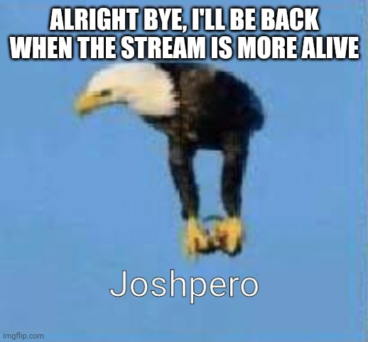 Real footage of the god himself | ALRIGHT BYE, I'LL BE BACK WHEN THE STREAM IS MORE ALIVE | image tagged in real footage of the god himself | made w/ Imgflip meme maker