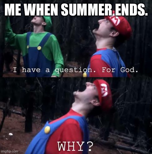 It’s over already? Why?!!? |  ME WHEN SUMMER ENDS. | image tagged in i have one question for god why | made w/ Imgflip meme maker