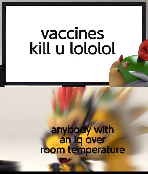 *creative title* | vaccines kill u lololol; anybody with an iq over room temperature | image tagged in vaccines,bowser,bowser jr,lol | made w/ Imgflip meme maker
