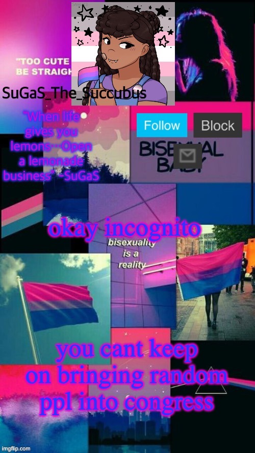 i thought lib_terds_suck was a one off | okay incognito; you cant keep on bringing random ppl into congress | image tagged in bi demigirl sts/smc announcement temp | made w/ Imgflip meme maker
