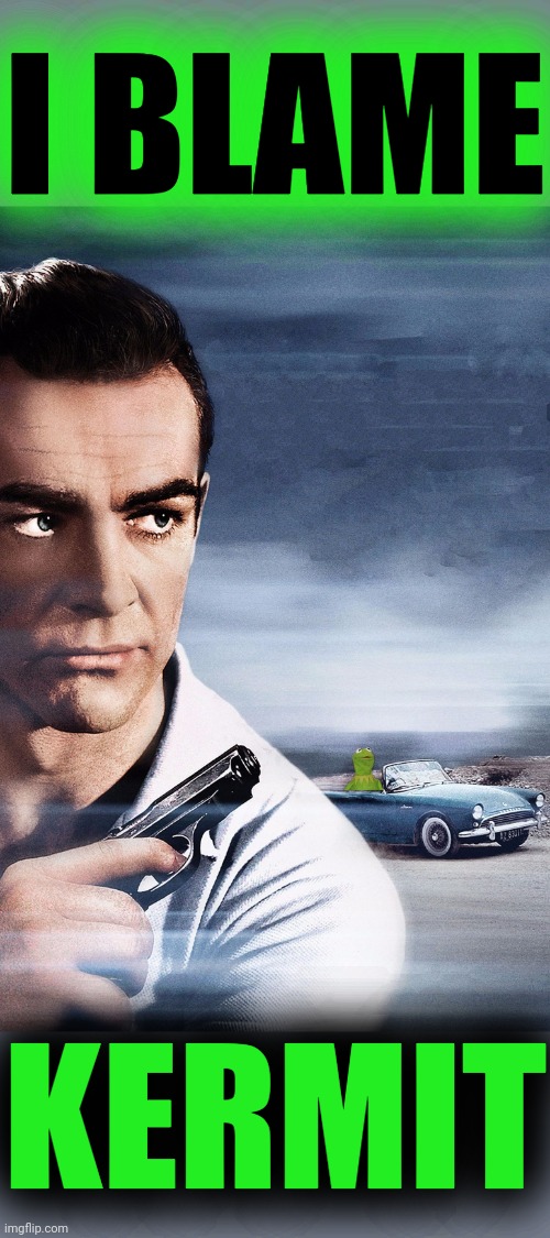 Connery vs Kermit | I BLAME KERMIT | image tagged in connery vs kermit | made w/ Imgflip meme maker