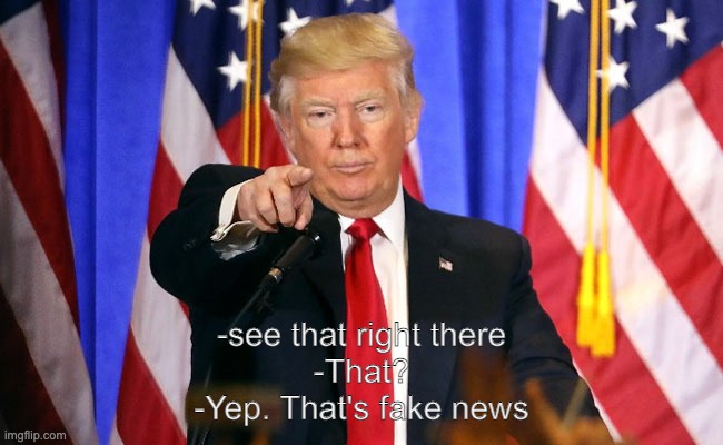 Trump Fake News | -see that right there
-That?
-Yep. That's fake news | image tagged in trump fake news | made w/ Imgflip meme maker