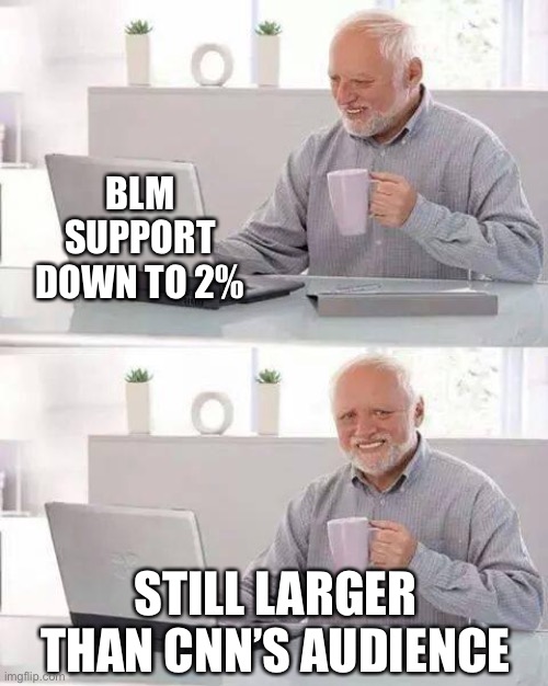 Or is it | BLM SUPPORT DOWN TO 2%; STILL LARGER THAN CNN’S AUDIENCE | image tagged in memes,hide the pain harold | made w/ Imgflip meme maker