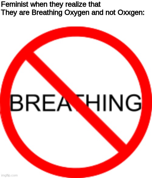 Heres the meme Idea I've had for a thicc week | Feminist when they realize that They are Breathing Oxygen and not Oxxgen: | image tagged in blank white template | made w/ Imgflip meme maker