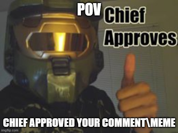 MC approves | POV; CHIEF APPROVED YOUR COMMENT\MEME | image tagged in mc approves | made w/ Imgflip meme maker