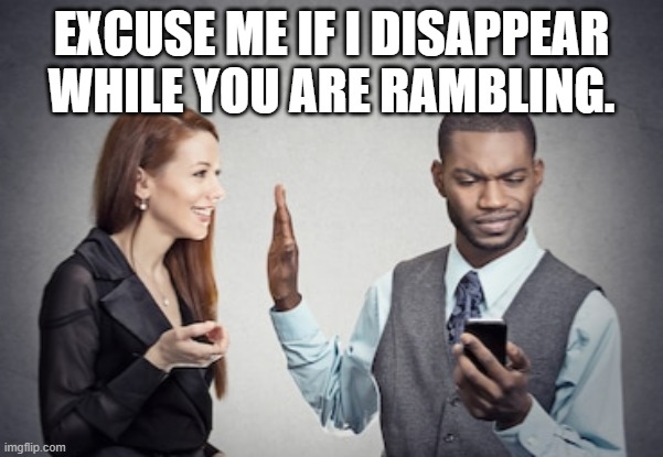 Disappear | EXCUSE ME IF I DISAPPEAR WHILE YOU ARE RAMBLING. | image tagged in excuse me | made w/ Imgflip meme maker