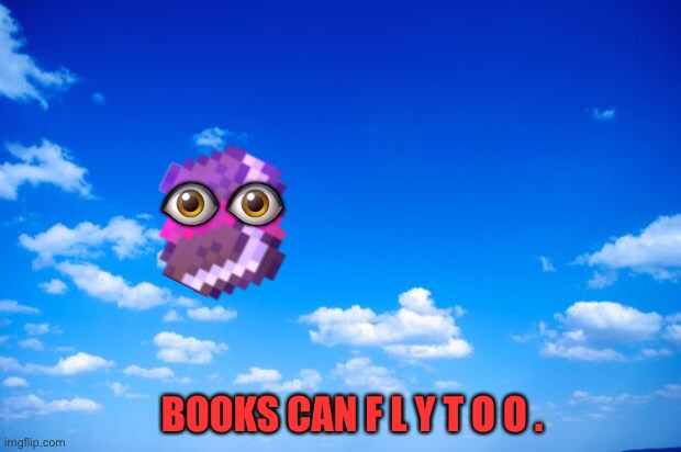 Why | 👁 👁; BOOKS CAN F L Y T O O . | image tagged in blue sky | made w/ Imgflip meme maker