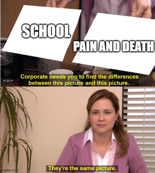 there the same image | SCHOOL PAIN AND DEATH | image tagged in there the same image | made w/ Imgflip meme maker