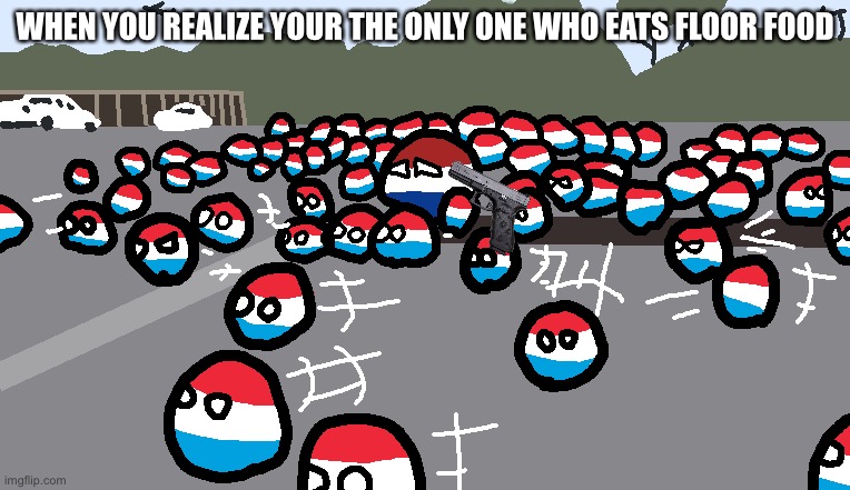 Random Luxembourg Event | WHEN YOU REALIZE YOUR THE ONLY ONE WHO EATS FLOOR FOOD | image tagged in random luxembourg event | made w/ Imgflip meme maker