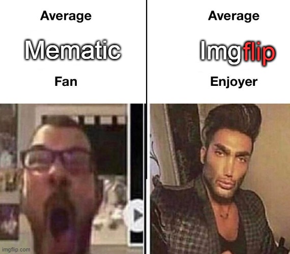 Imgflip is better | Img; Mematic; flip | image tagged in average fan vs average enjoyer | made w/ Imgflip meme maker