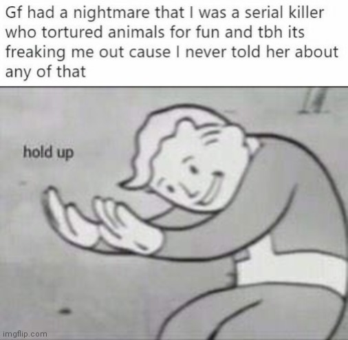 Wait a minute- | image tagged in fallout hold up,funny,dreams,hold the frick up,wait a minute,they had us in the first half | made w/ Imgflip meme maker