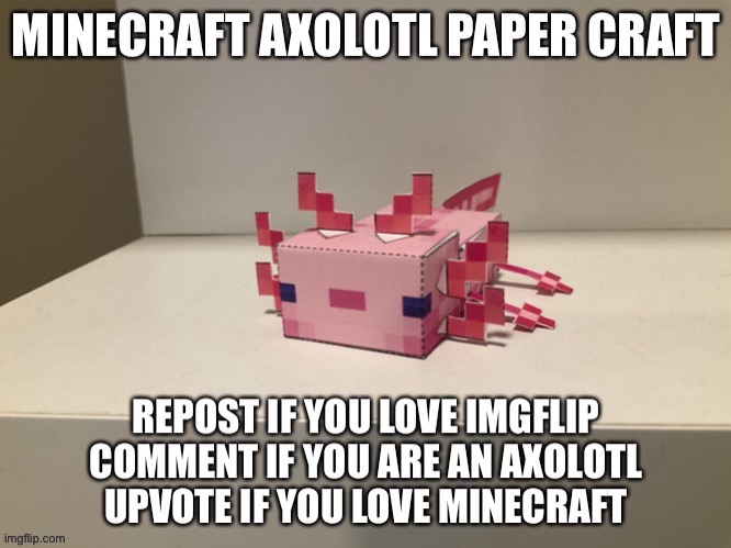 Upvote if you want :P | image tagged in minecraft,axolotl,paper,memes,oh wow are you actually reading these tags | made w/ Imgflip meme maker