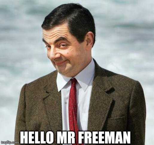 mr bean | HELLO MR FREEMAN | image tagged in mr bean | made w/ Imgflip meme maker