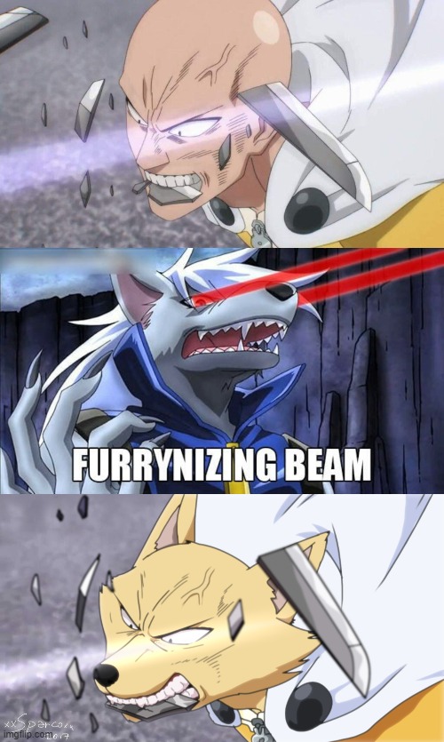 That bite is lookin' clean! | image tagged in furrynizing beam,saitama,has hair this time,anime,one punch man,furry | made w/ Imgflip meme maker