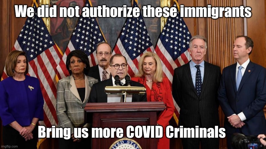 House Democrats | We did not authorize these immigrants Bring us more COVID Criminals | image tagged in house democrats | made w/ Imgflip meme maker