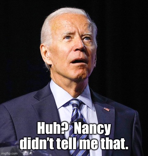 Joe Biden | Huh?  Nancy didn’t tell me that. | image tagged in joe biden | made w/ Imgflip meme maker