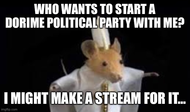 Let’s do it! | WHO WANTS TO START A DORIME POLITICAL PARTY WITH ME? I MIGHT MAKE A STREAM FOR IT… | image tagged in dorime | made w/ Imgflip meme maker