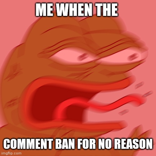 English | ME WHEN THE; COMMENT BAN FOR NO REASON | image tagged in rage pepe | made w/ Imgflip meme maker