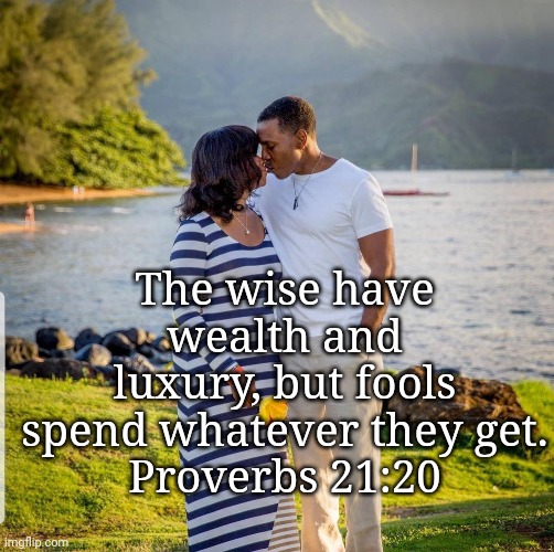  The wise have wealth and luxury, but fools spend whatever they get.
Proverbs 21:20 | image tagged in blessssinngss,rolemodellllllllls,godisgoooooooooooddd | made w/ Imgflip meme maker