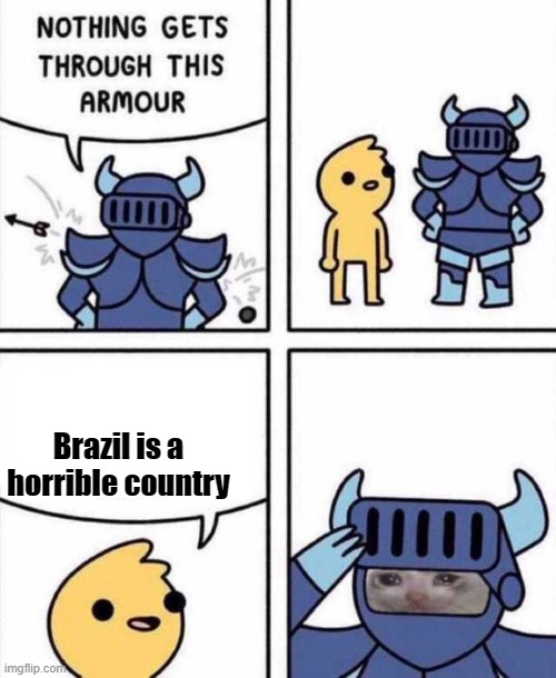 I Was Brazilian :( | Brazil is a horrible country | image tagged in nothing gets through this armour,brazil | made w/ Imgflip meme maker