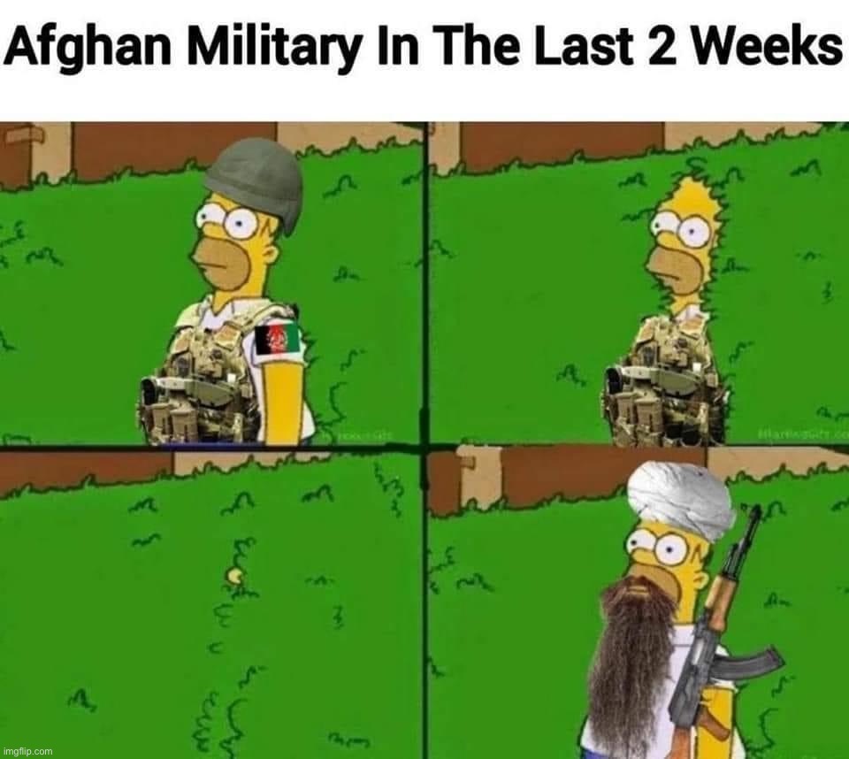 Afghan military | image tagged in afghan military,afghanistan,repost,homer simpson in bush - large,homer simpson,current events | made w/ Imgflip meme maker