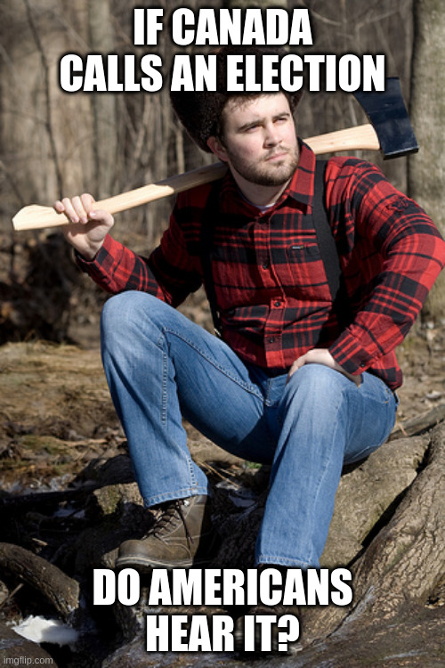 Solemn Lumberjack | IF CANADA CALLS AN ELECTION; DO AMERICANS HEAR IT? | image tagged in memes,solemn lumberjack | made w/ Imgflip meme maker