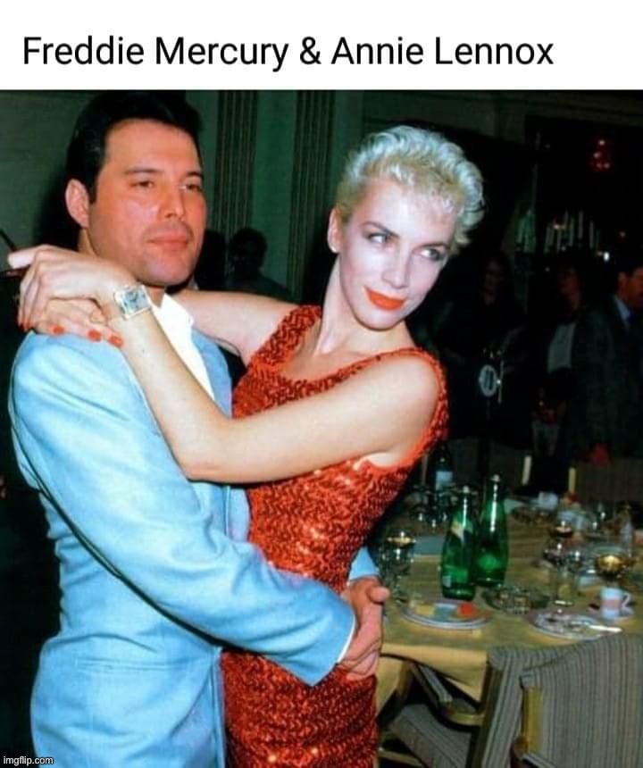 Two Legendary voices | image tagged in legendary,voices,freddie mercury,annie lennox,pop music,rock music | made w/ Imgflip meme maker