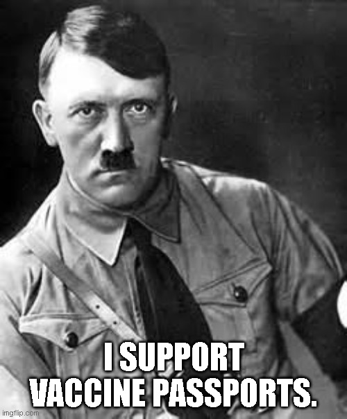 Vaccine Passports | I SUPPORT VACCINE PASSPORTS. | image tagged in adolf hitler | made w/ Imgflip meme maker