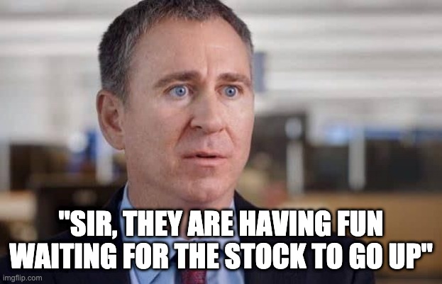 Ken Griffin Citadel Shitadel | "SIR, THEY ARE HAVING FUN WAITING FOR THE STOCK TO GO UP" | image tagged in ken griffin citadel shitadel | made w/ Imgflip meme maker