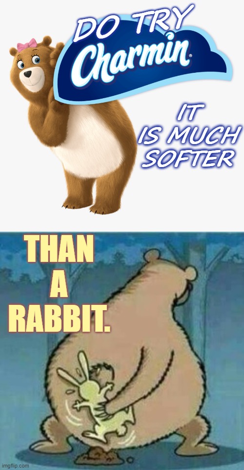 Please | DO TRY; IT IS MUCH SOFTER; THAN A RABBIT. | image tagged in memes,fun,charmin,soft,rabbit,not really | made w/ Imgflip meme maker