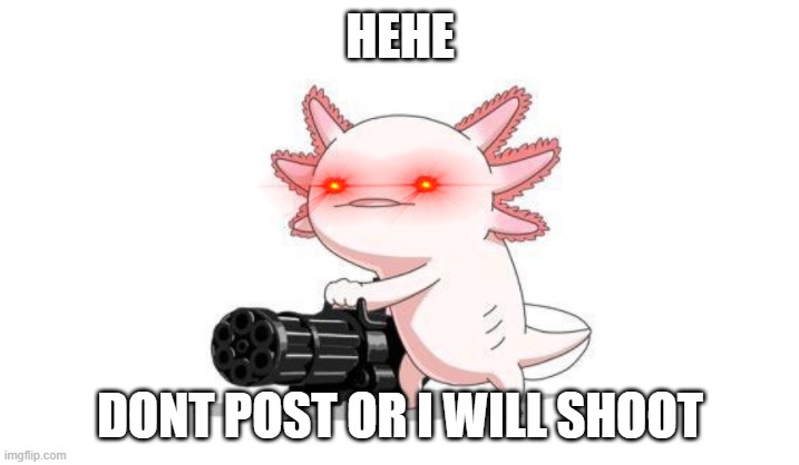 Axolotl gun | HEHE DONT POST OR I WILL SHOOT | image tagged in axolotl gun | made w/ Imgflip meme maker