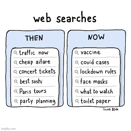 Pandemic Thinking | image tagged in memes,comics,pandemic,web,search,then vs now | made w/ Imgflip meme maker