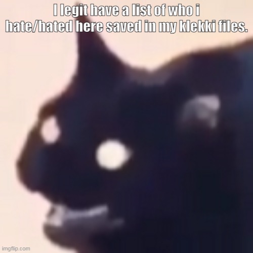 Im weird but idc- | I legit have a list of who i hate/hated here saved in my klekki files. | image tagged in cursed cat | made w/ Imgflip meme maker