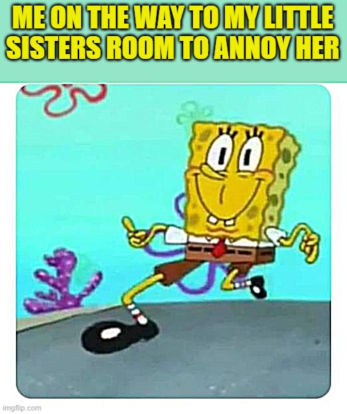 big brother | ME ON THE WAY TO MY LITTLE SISTERS ROOM TO ANNOY HER | image tagged in brothers,sister,annoying | made w/ Imgflip meme maker