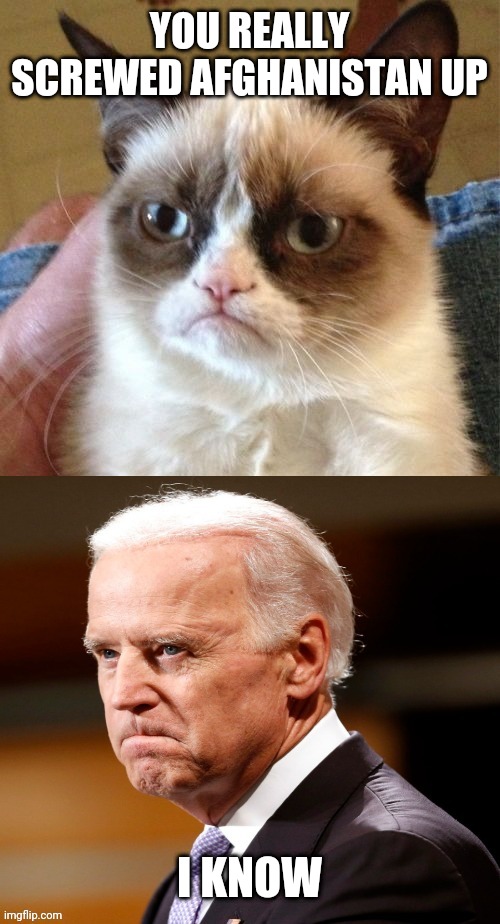 YOU REALLY SCREWED AFGHANISTAN UP; I KNOW | image tagged in grumpy biden | made w/ Imgflip meme maker
