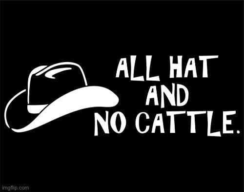 All hat and no cattle | image tagged in all hat and no cattle | made w/ Imgflip meme maker