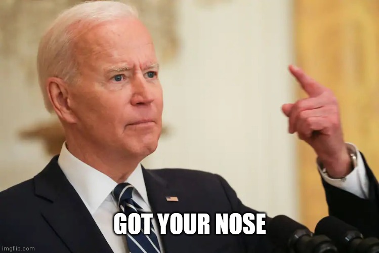 Joe Biden wagging finger | GOT YOUR NOSE | image tagged in joe biden wagging finger | made w/ Imgflip meme maker