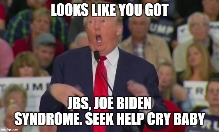 Donald Trump Mocking Disabled | LOOKS LIKE YOU GOT JBS, JOE BIDEN SYNDROME. SEEK HELP CRY BABY | image tagged in donald trump mocking disabled | made w/ Imgflip meme maker