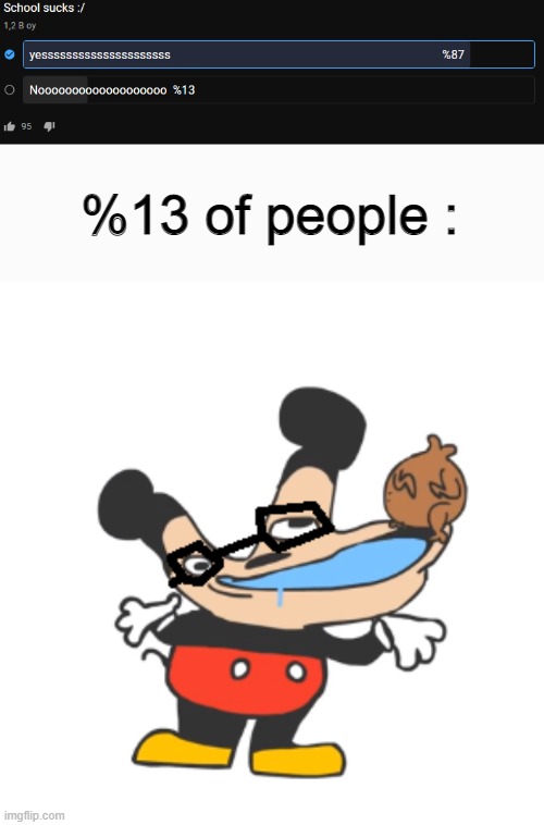 moky le mous template | %13 of people : | image tagged in school sucks,sr pelo mokey,nerd,idk what to put for hashtags | made w/ Imgflip meme maker