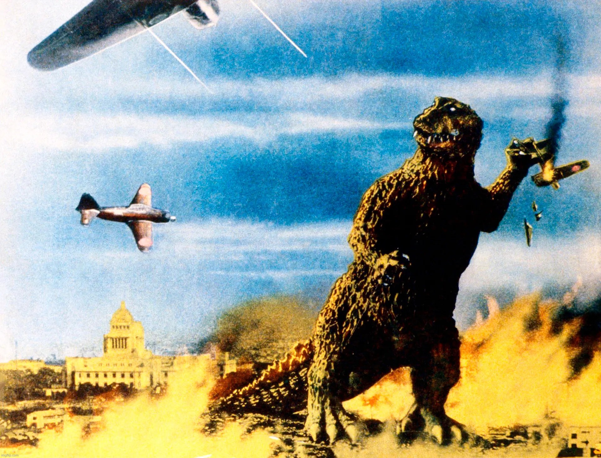 Godzilla snatches plane | image tagged in godzilla snatches plane,godzilla,kaiju,colossal kaiju combat,planes,airplane | made w/ Imgflip meme maker
