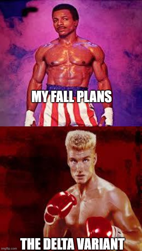 If he dies he dies.... | MY FALL PLANS; THE DELTA VARIANT | image tagged in rocky,ivan drago,apollo,coronavirus | made w/ Imgflip meme maker